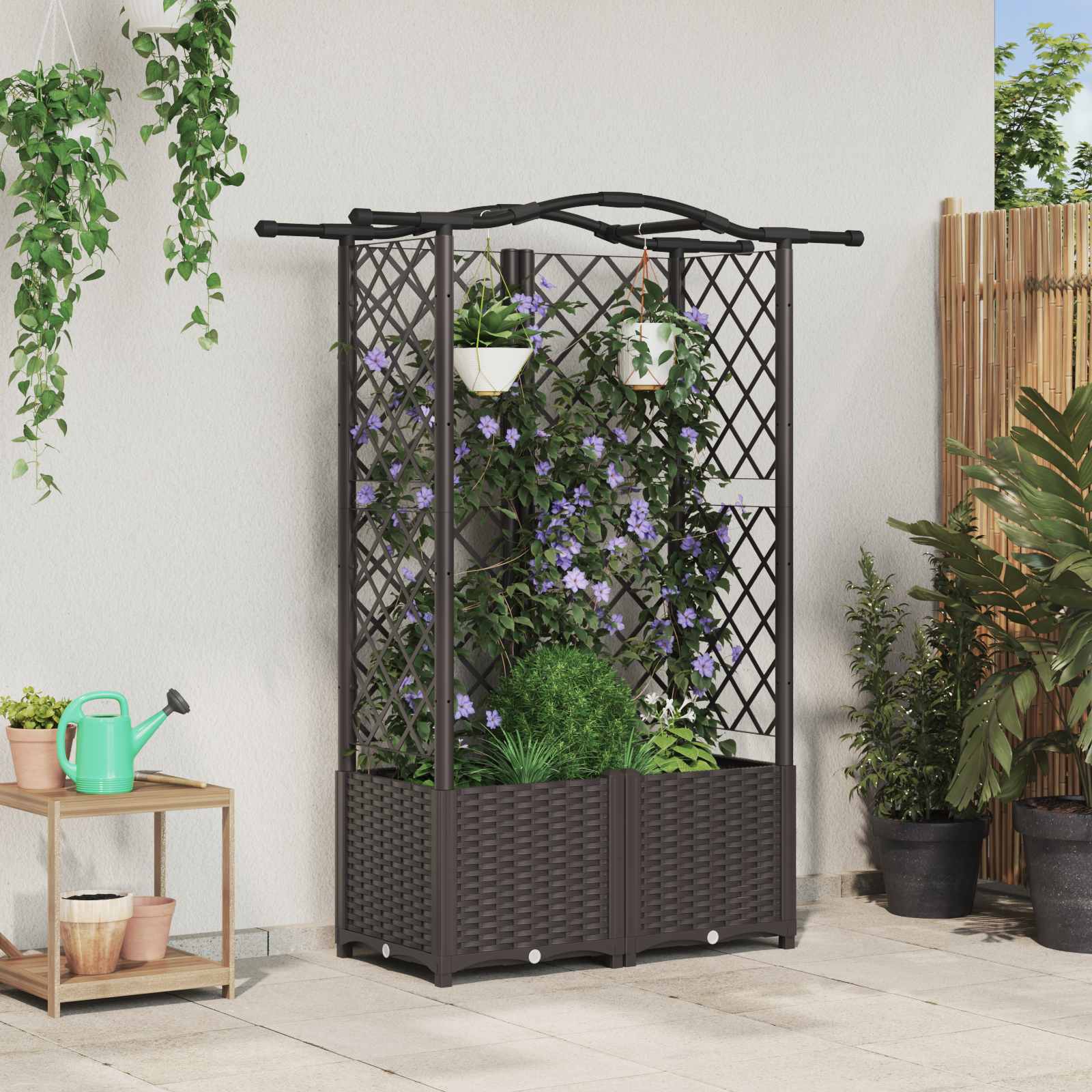 Hævet Bed med Trellis og Tag Brun 122 x 40 x 141 cm PP