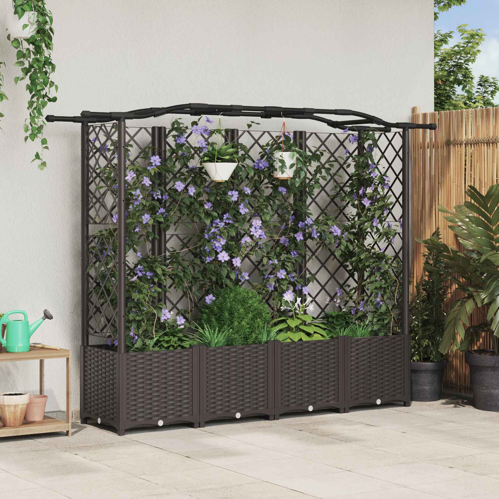 Hævet Bed med Trellis og Tag Brun 204 x 40 x 141 cm PP