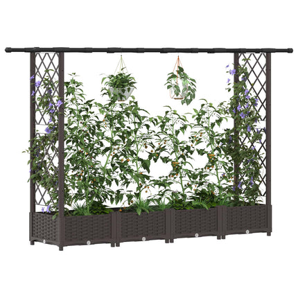 Hævet Bed med Trellis og Tag Brun 203 x 40 x 121 cm PP