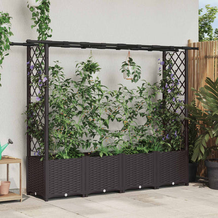 Hævet Bed med Trellis og Tag Brun 203 x 40 x 136 cm PP