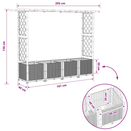 Hævet Bed med Trellis og Tag Brun 203 x 40 x 136 cm PP
