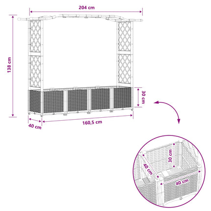 Hævet Bed med Trellis og Tag Grå 204 x 40 x 138 cm PP