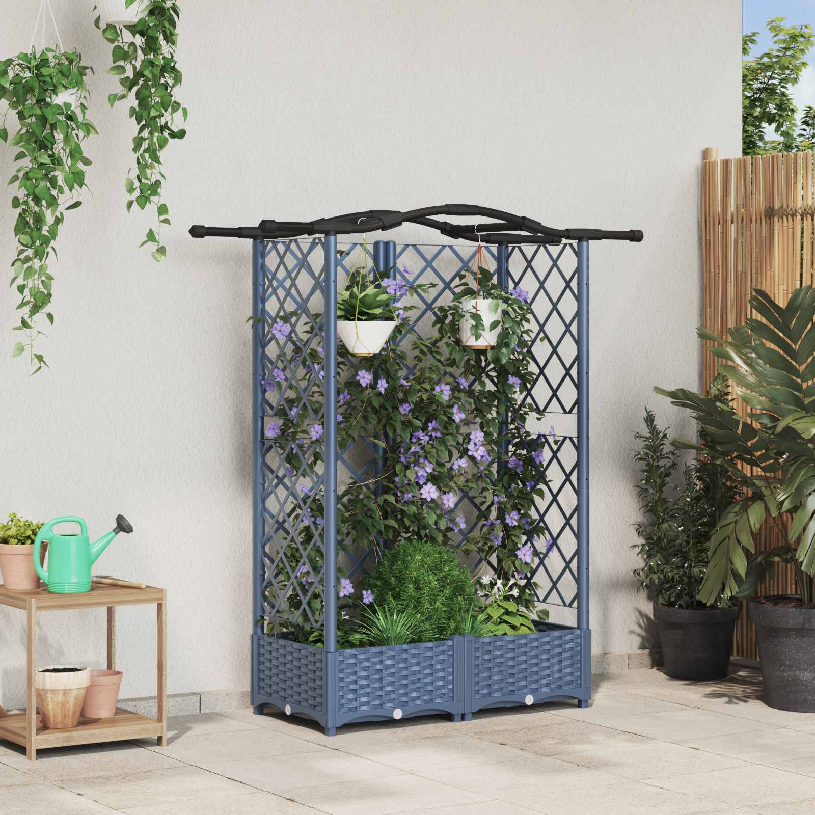 Hævet Bed med Trellis og Tag Grå 124 x 40 x 126 cm PP