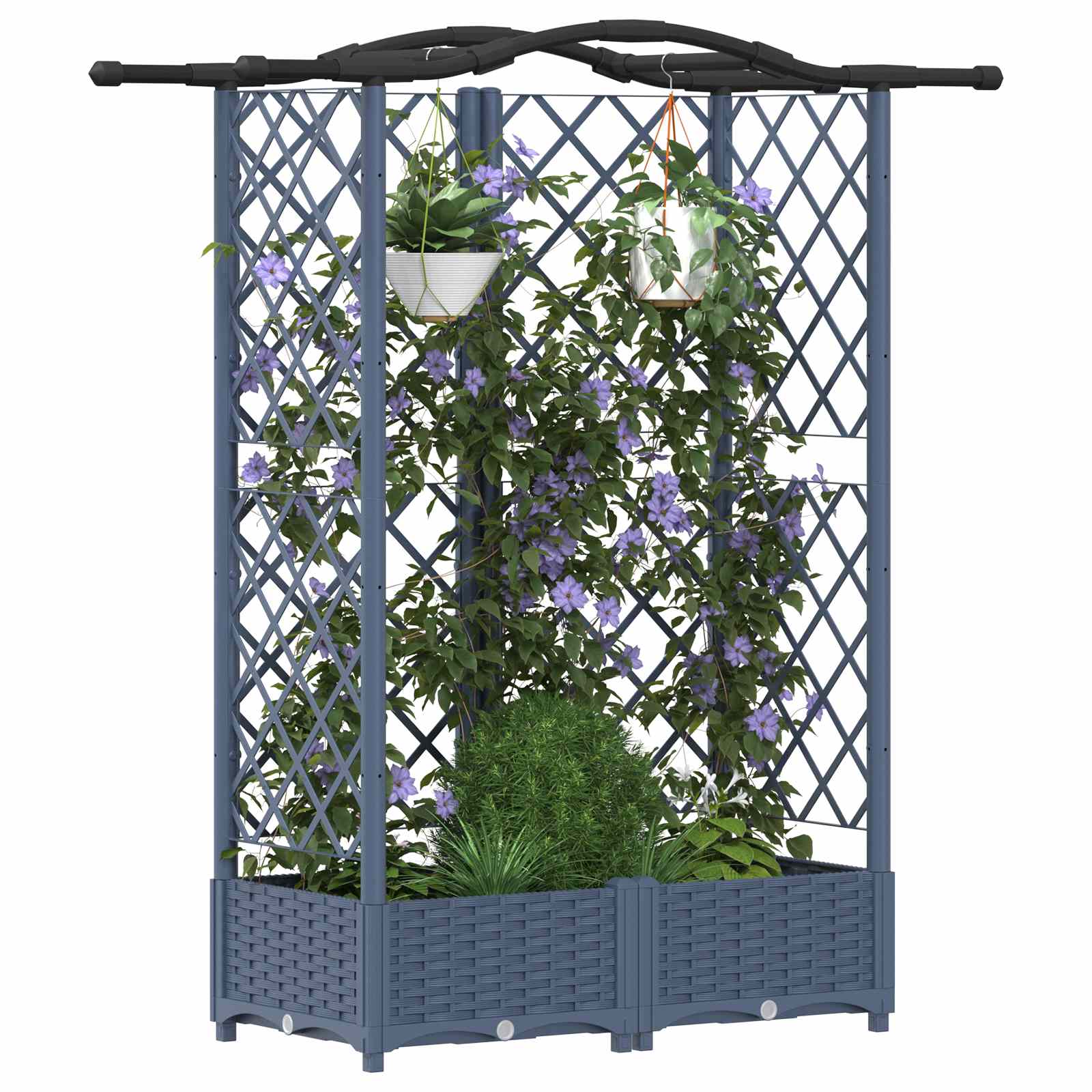 Hævet Bed med Trellis og Tag Grå 124 x 40 x 126 cm PP