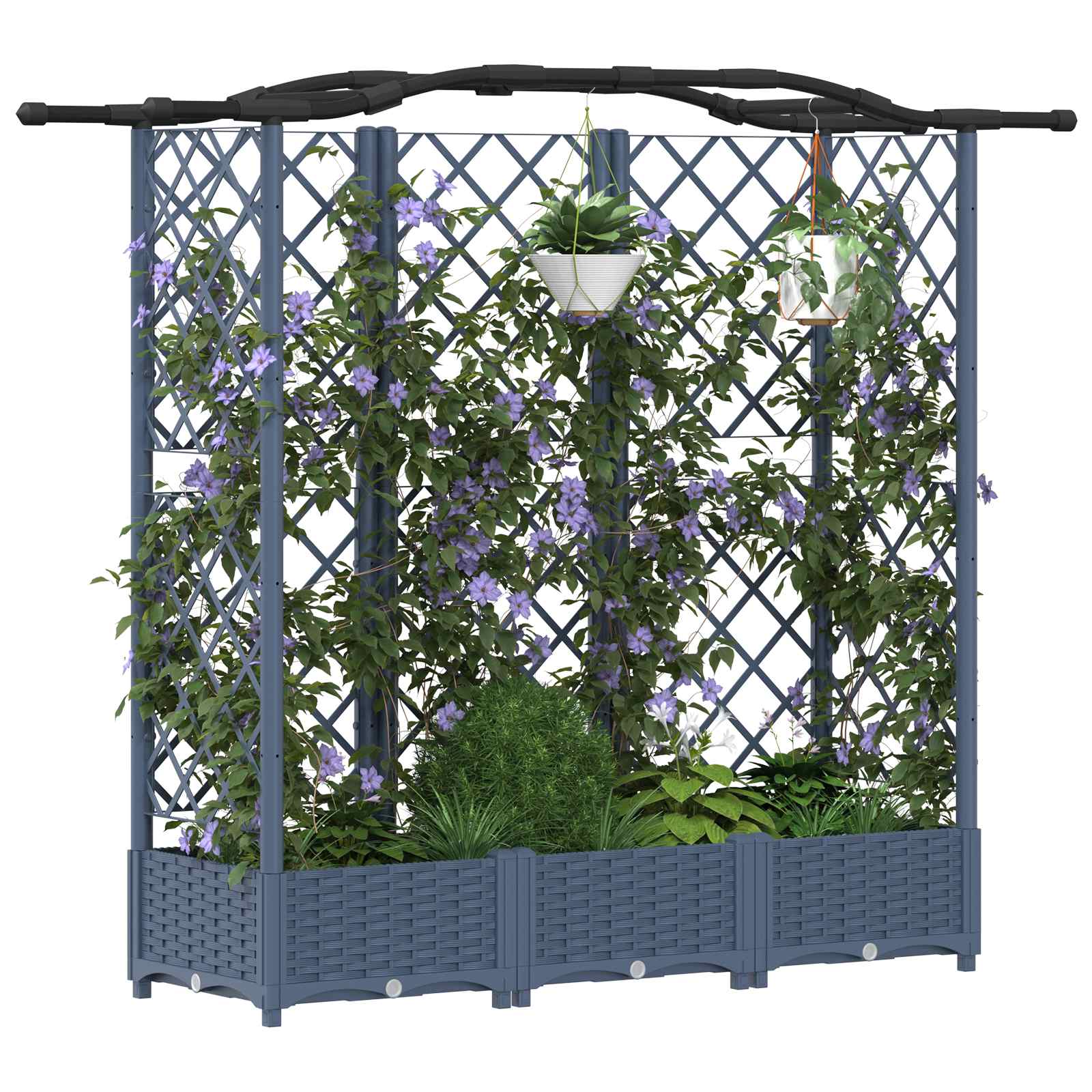Hævet Bed med Trellis og Tag Grå 163 x 40 x 126 cm PP