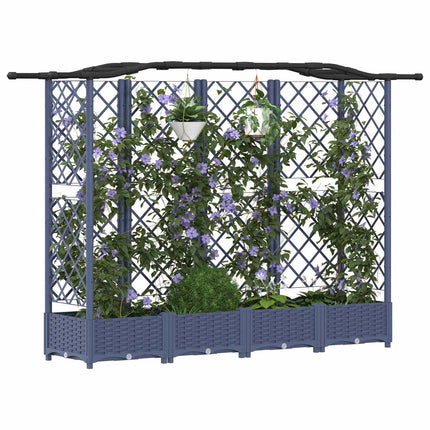 Hævet Bed med Trellis og Tag Grå 203,5 x 40 x 123 cm PP