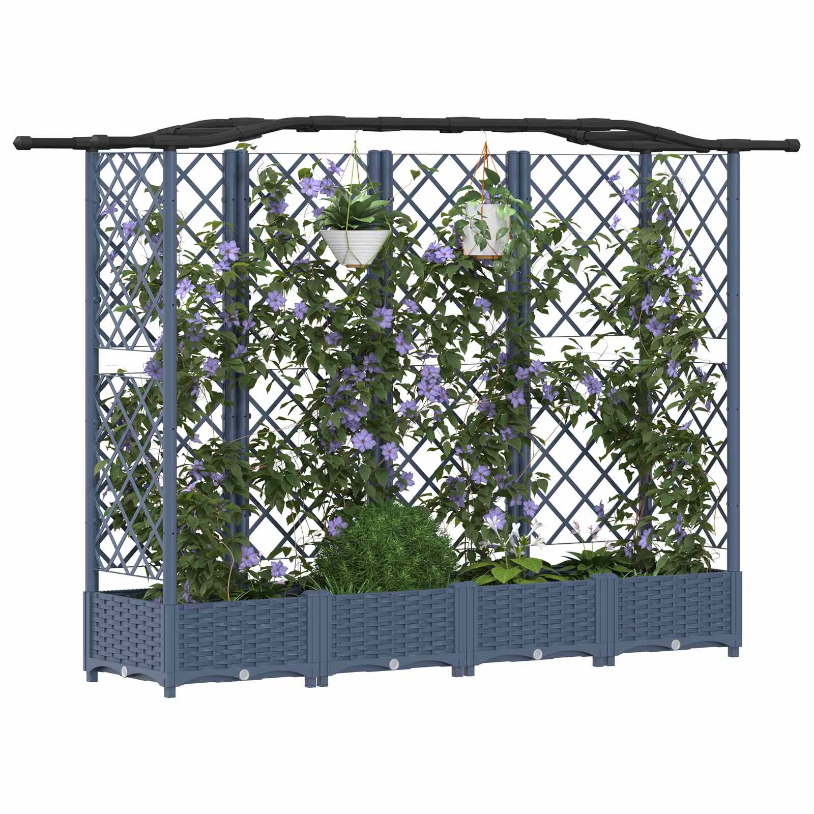 Hævet Bed med Trellis og Tag Grå 203,5 x 40 x 125 cm PP