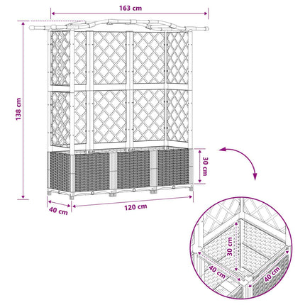 Hævet Bed med Trellis og Tag Grå 163 x 40 x 138 cm PP