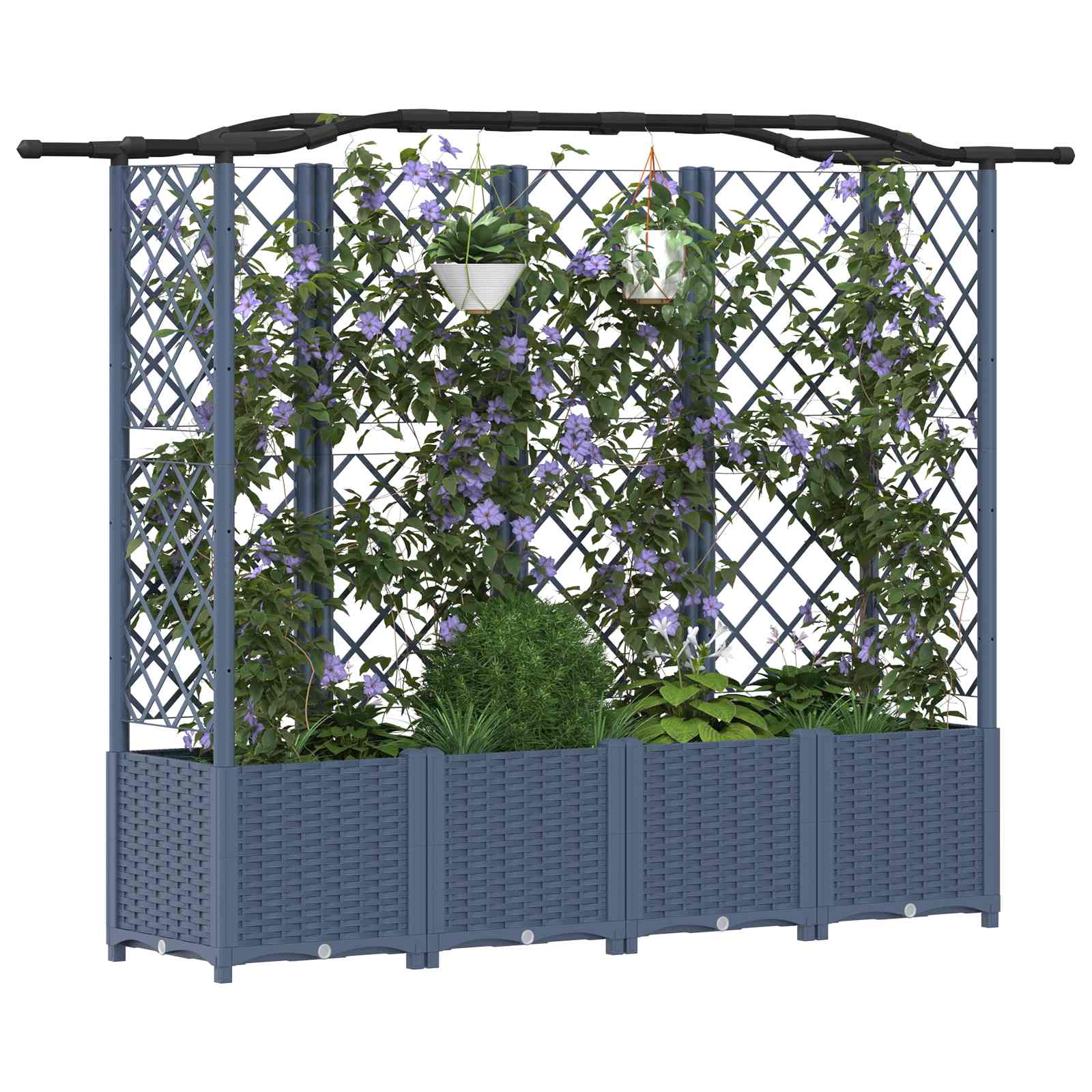 Hævet Bed med Trellis og Tag Grå 204 x 40 x 141 cm PP