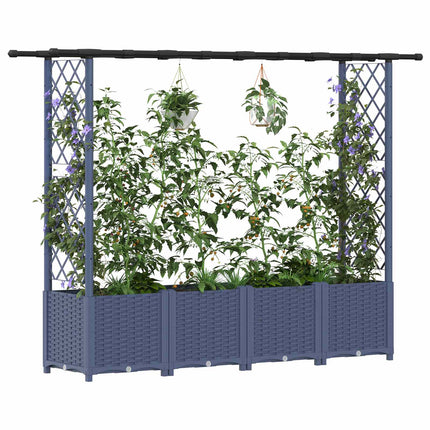 Hævet Bed med Trellis og Tag Grå 203 x 40 x 136 cm PP