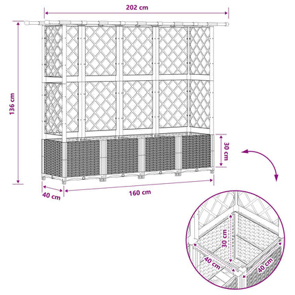 Hævet Bed med Trellis og Tag Grå 202 x 40 x 136 cm PP