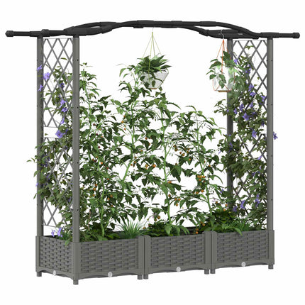 Hævet Bed med Trellis og Tag Lysegrå 169 x 40 x 123 cm PP