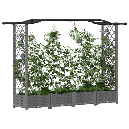 Hævet Bed med Trellis og Tag Lysegrå 207 x 40 x 123 cm PP
