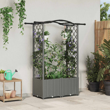 Hævet Bed med Trellis og Tag Lysegrå 125 x 40 x 138 cm PP