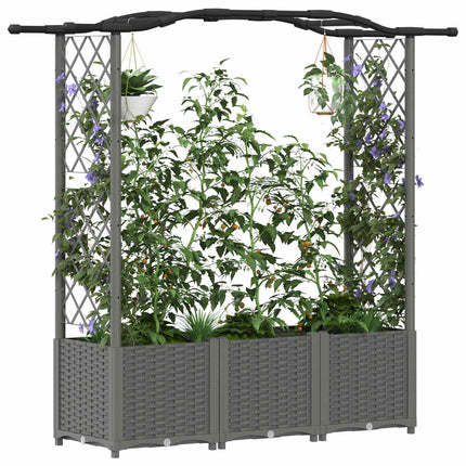 Hævet Bed med Trellis og Tag Lysegrå 164 x 40 x 138 cm PP