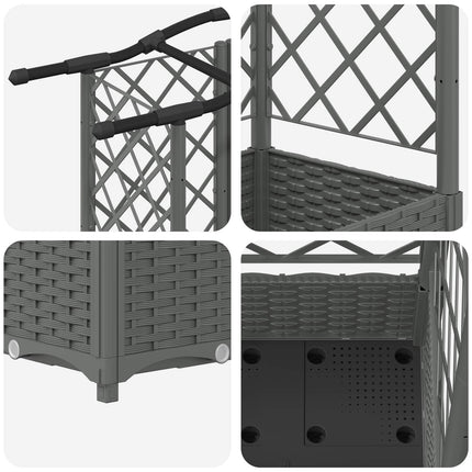 Hævet Bed med Trellis og Tag Lysegrå 124 x 40 x 123 cm PP