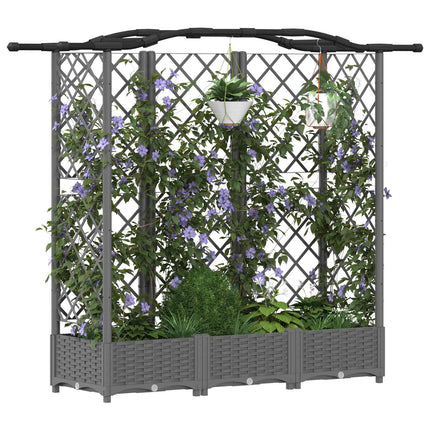 Hævet Bed med Trellis og Tag Lysegrå 163 x 40 x 123 cm PP