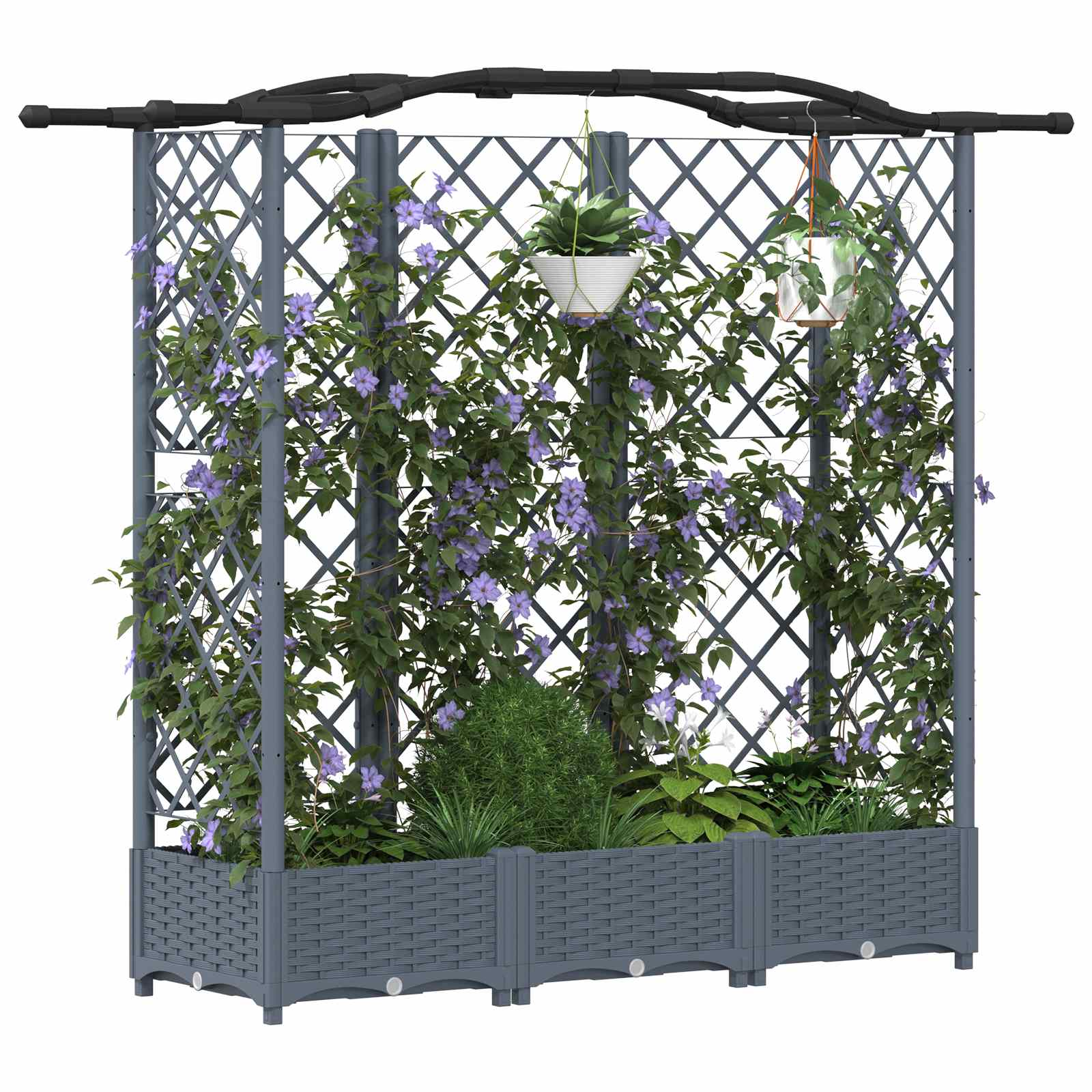 Hævet Bed med Trellis og Tag Lysegrå 163 x 40 x 126 cm PP