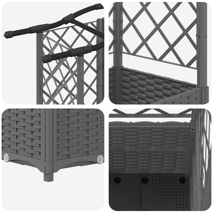 Hævet Bed med Trellis og Tag Lysegrå 163 x 40 x 138 cm PP