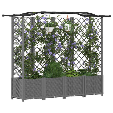 Hævet Bed med Trellis og Tag Lysegrå 204 x 40 x 138 cm PP