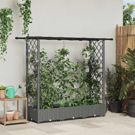 Hævet Bed med Trellis og Tag Lysegrå 164 x 40 x 121 cm PP