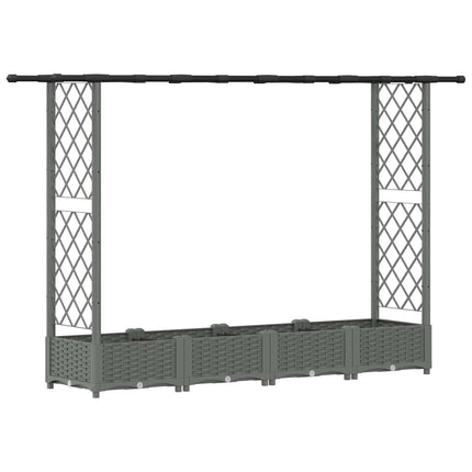 Hævet Bed med Trellis og Tag Lysegrå 203 x 40 x 121 cm PP