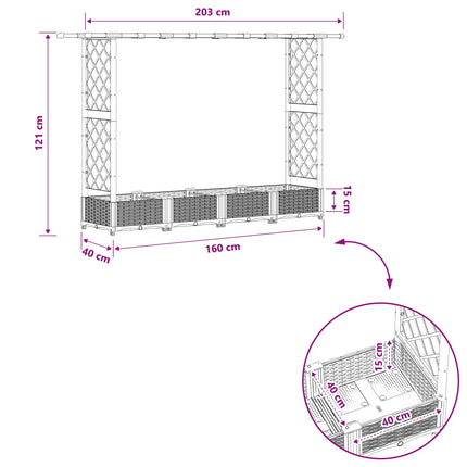 Hævet Bed med Trellis og Tag Lysegrå 203 x 40 x 121 cm PP