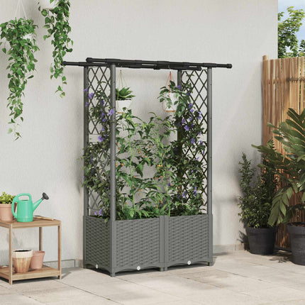 Hævet Bed med Trellis og Tag Lysegrå 124,5 x 40 x 136 cm PP