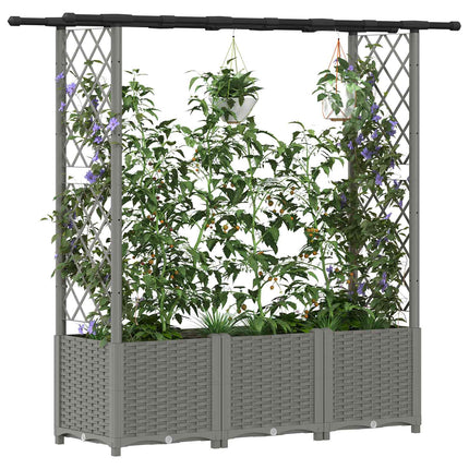 Hævet Bed med Trellis og Tag Lysegrå 162,5 x 40 x 136 cm PP