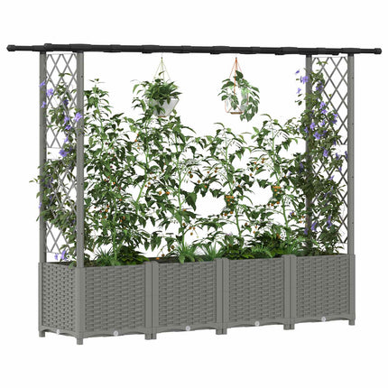 Hævet Bed med Trellis og Tag Lysegrå 203 x 40 x 136 cm PP
