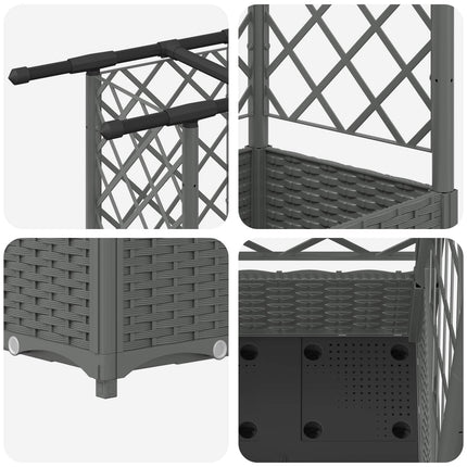 Hævet Bed med Trellis og Tag Lysegrå 124 x 40 x 121 cm PP