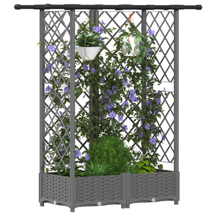 Hævet Bed med Trellis og Tag Lysegrå 124 x 40 x 121 cm PP