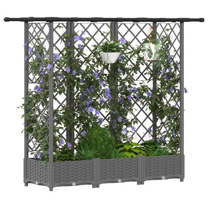 Hævet Bed med Trellis og Tag Lysegrå 164 x 40 x 121 cm PP