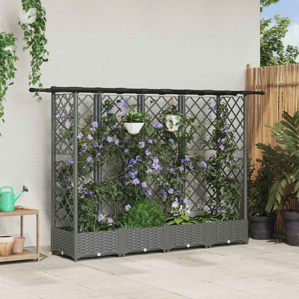 Hævet Bed med Trellis og Tag Lysegrå 202,5 x 40 x 121 cm PP