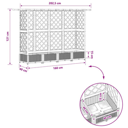 Hævet Bed med Trellis og Tag Lysegrå 202,5 x 40 x 121 cm PP