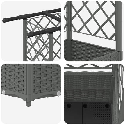 Hævet Bed med Trellis og Tag Lysegrå 163,5 x 40 x 136 cm PP