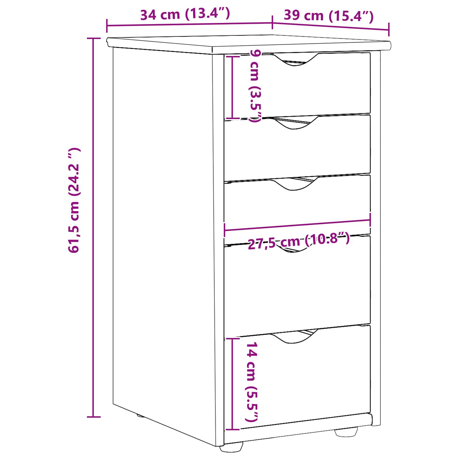 Kabinet Brun 34 x 39 x 61,5 cm Massivt fyrretræ