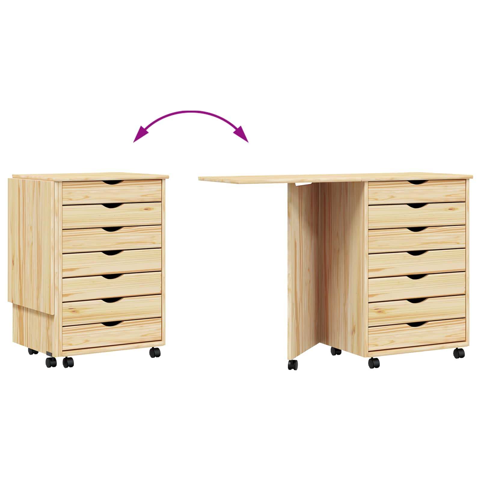 Rulleskab med skrivebord MOSS Klar lak 105,5 x 39 x 74,5 cm