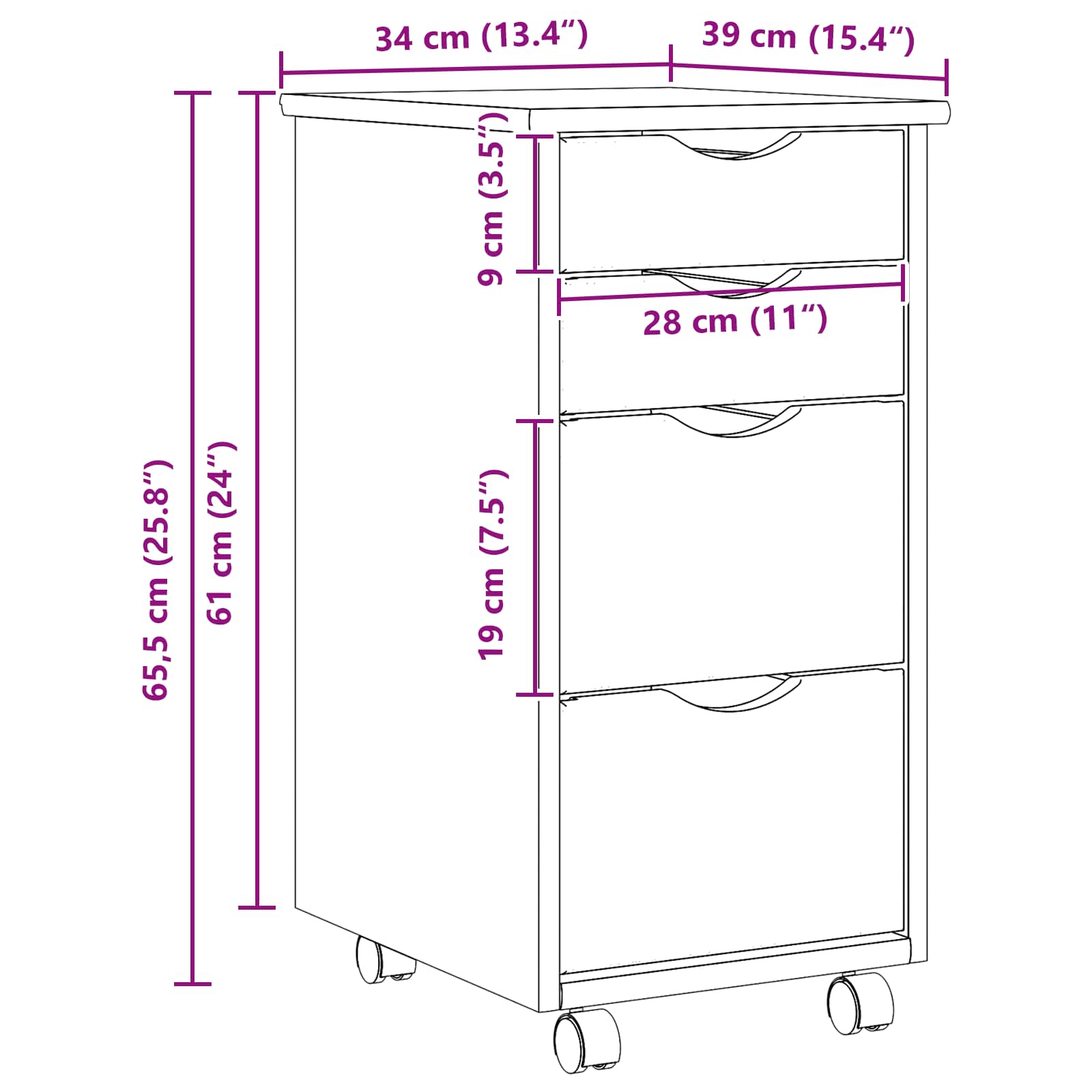 Rulleskab med skrivebord MOSS Klar lak 34 x 39 x 65,5 cm