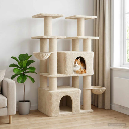 Kattetræ med sisal klatreposter 2 stk. Cremefarvet 147 cm