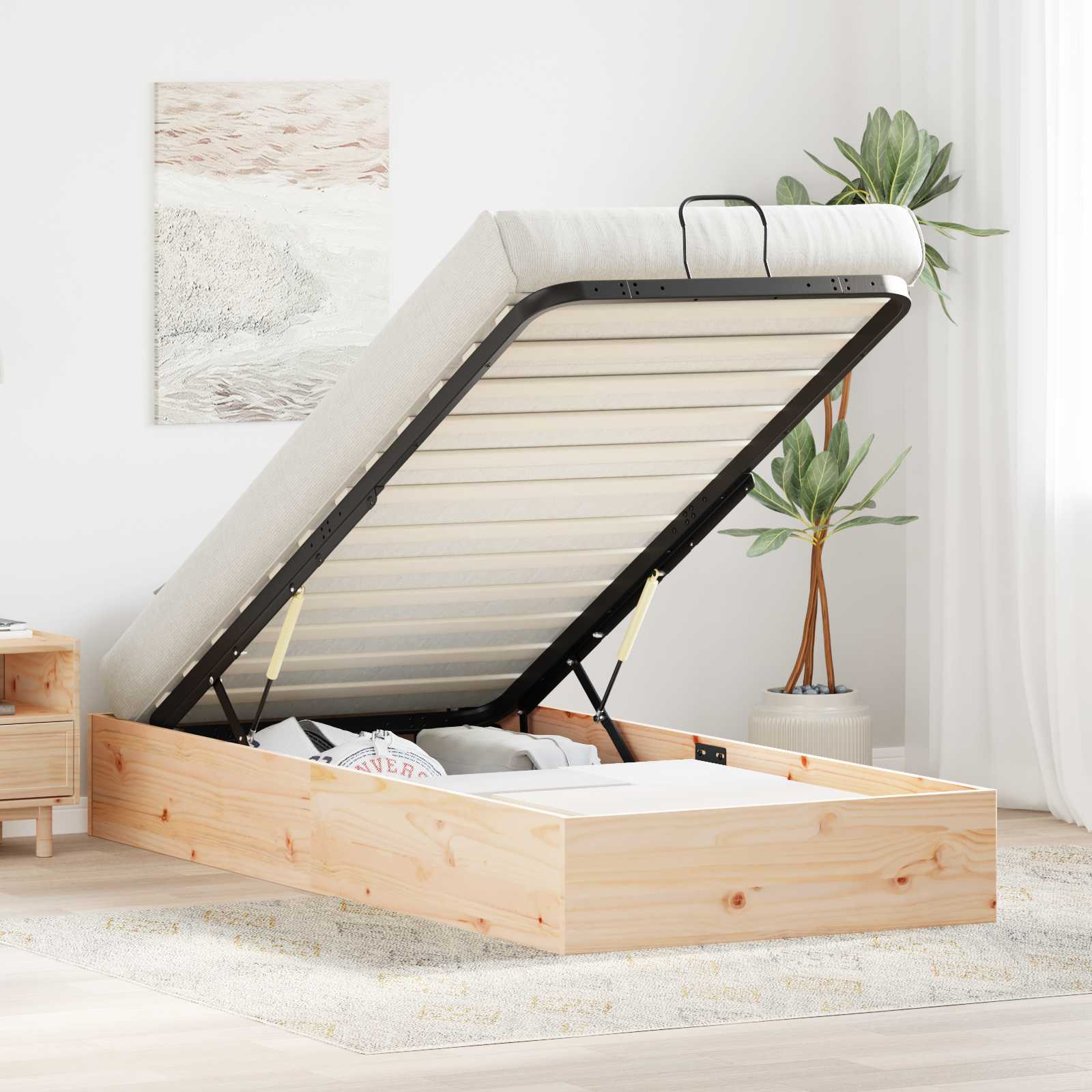 Otmansengestel med opbevaring Naturfarvet 90 x 190 cm