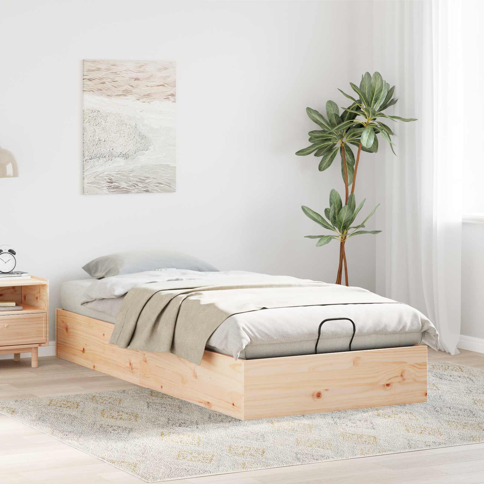 Otmansengestel med opbevaring Naturfarvet 90 x 190 cm