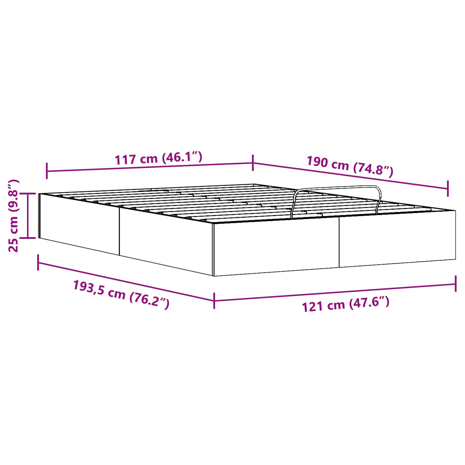 Otmansengestel med opbevaring Hvid 120 x 190 cm