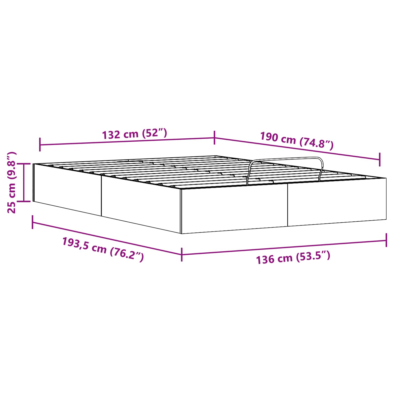 Otmansengestel med opbevaring Hvid 135 x 190 cm