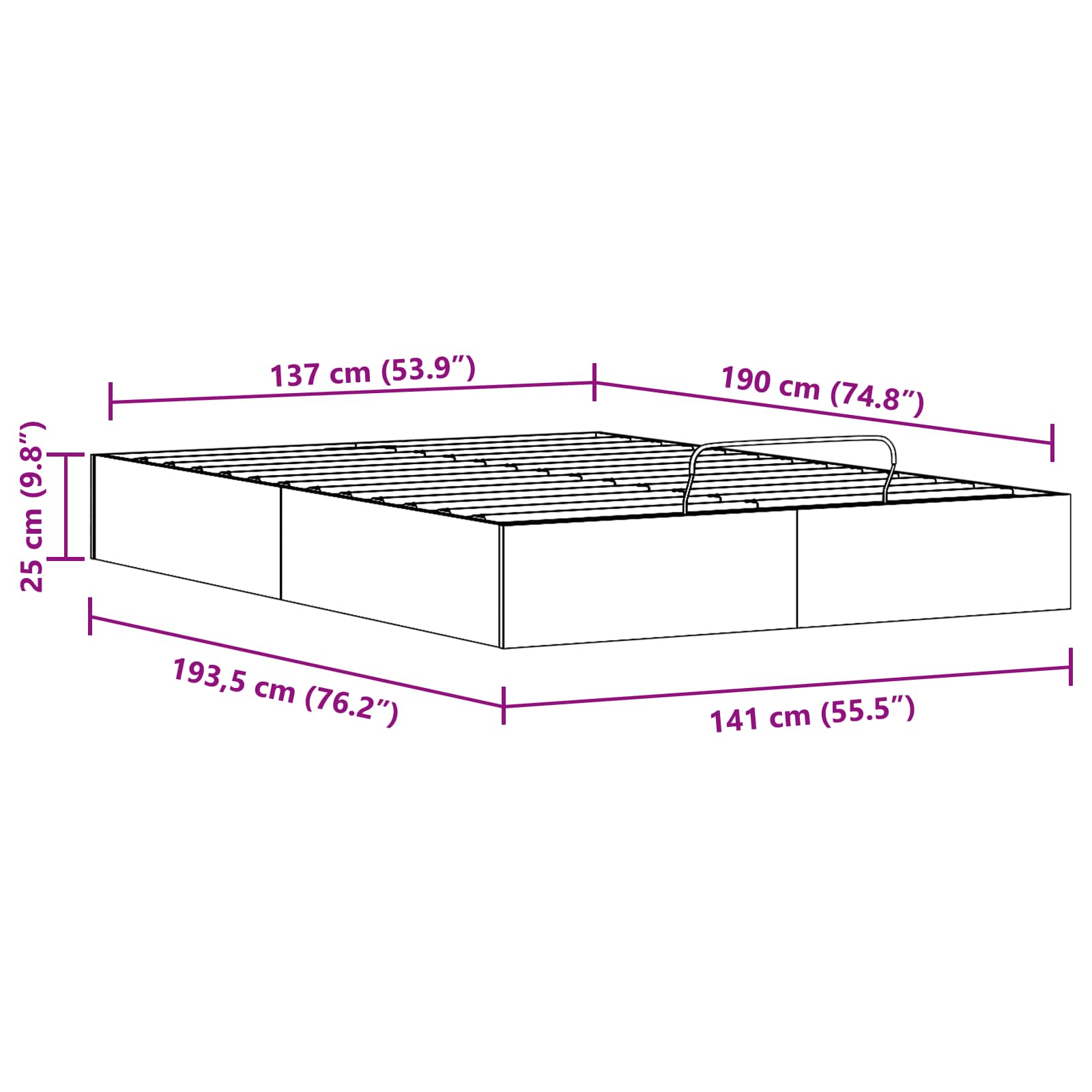 Otmansengestel med opbevaring Hvid 140 x 190 cm