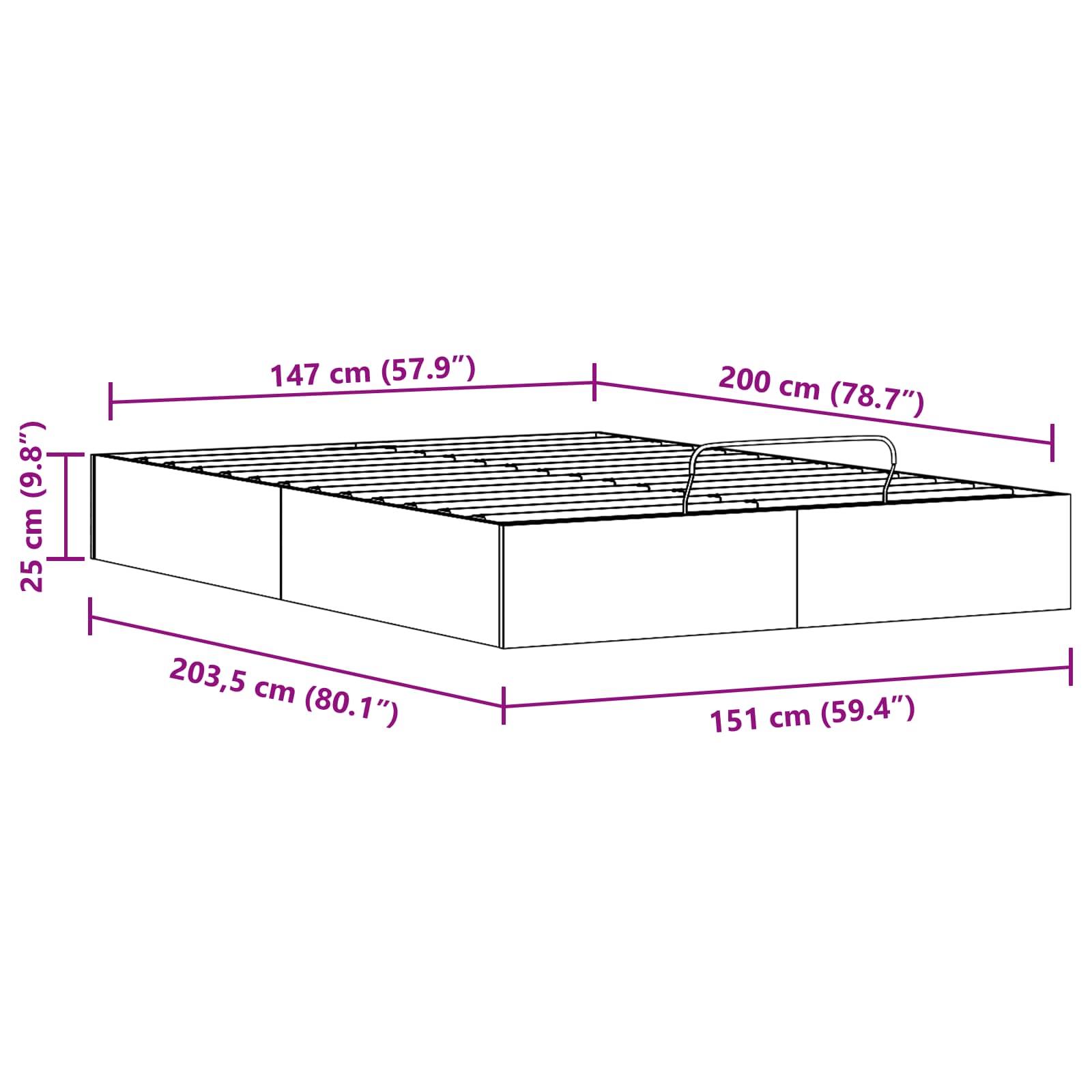 Otmansengestel med opbevaring Hvid 150 x 200 cm