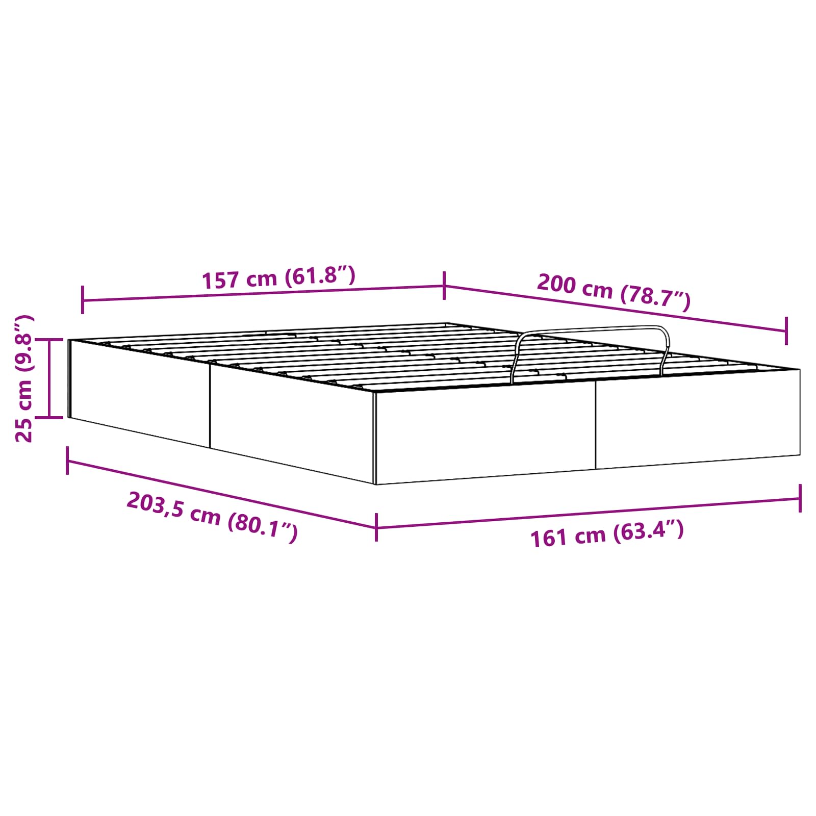 Otmansengestel med opbevaring Hvid 160 x 200 cm