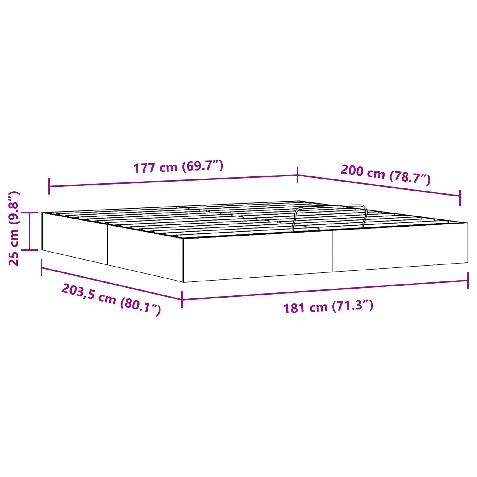 Otmansengestel med opbevaring Hvid 180 x 200 cm