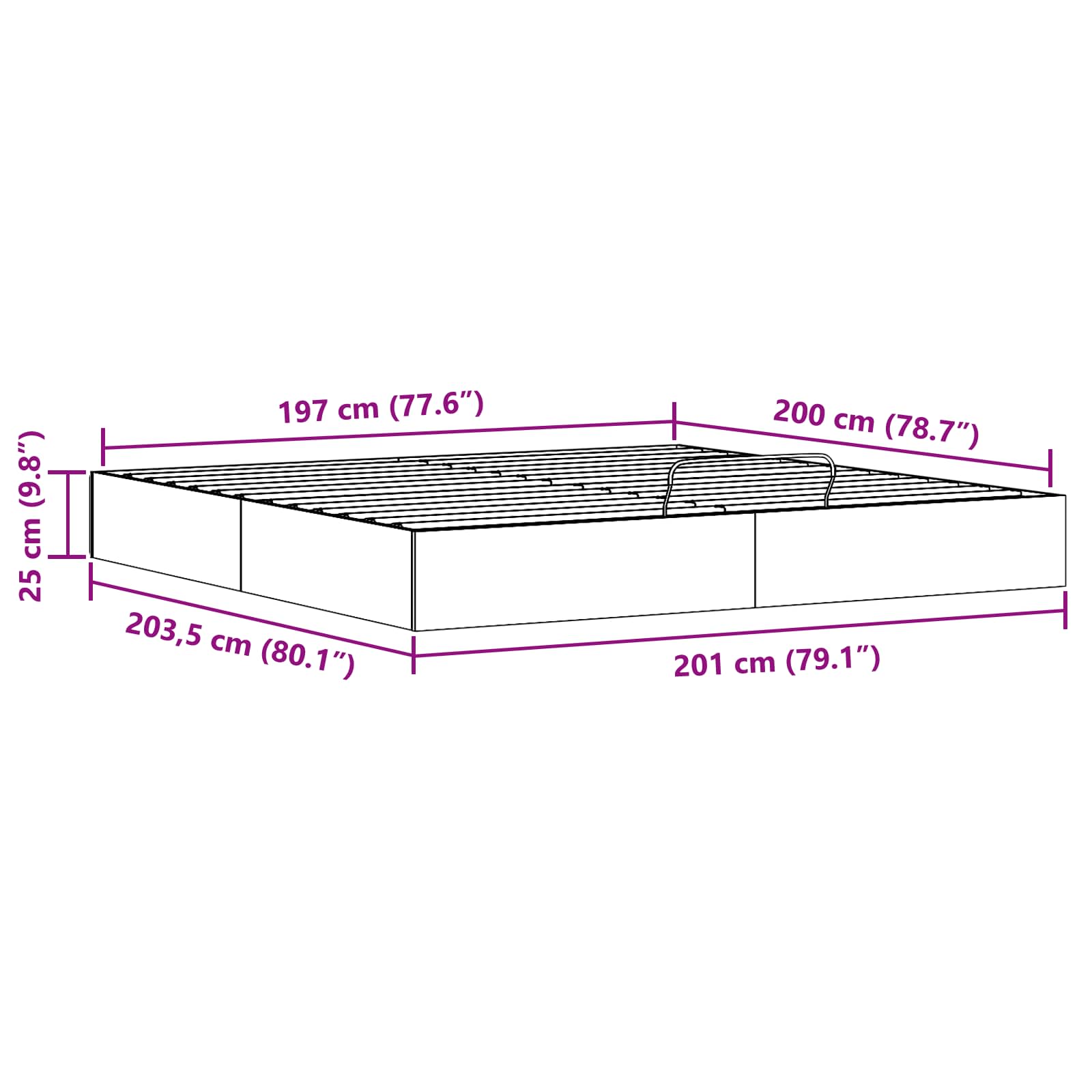 Otmansengestel med opbevaring Naturfarvet 200 x 200 cm