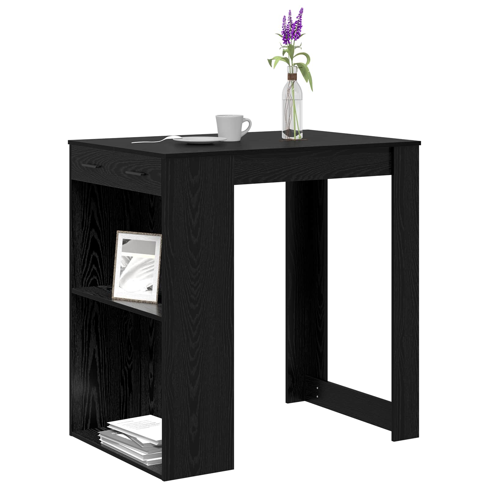 Barbord med skuffe Sort eg 102 x 70 x 103,5 cm Konstrueret træ